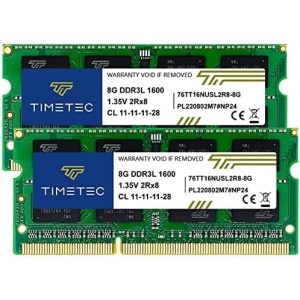 Actualización de memoria RAM para portátil de 16GB Timetec DDR3L/DDR3 1600 MHz PC3L-12800 / PC3-12800 SODIMM (Kit de 2x8GB)