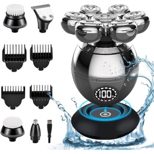 Afeitadora de Cabeza para Hombre 5 en 1 con 7 Cabezales Rotativos, Pantalla LED y Función Inalámbrica, Afeitadora de Cabeza para Hombre en Seco y Húmedo con Carga por Cable o...