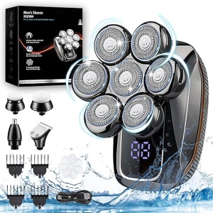 Afeitadora Eléctrica 5 en 1 para Calvos con 8 Cabezales Rotativos, Recargable USB e Impermeable