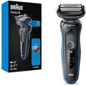 Afeitadora Eléctrica Braun Serie 5 51-B1000s para Hombre, Máquina de Afeitar Barba con Sistema EasyClean, Uso en Seco y en Mojado, Recargable, Inalámbrica, Color Azul