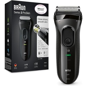 Afeitadora Eléctrica Braun Series 3 para Hombre, Barba Inalámbrica Recargable, Modelo ProSkin 3020s en Color Negro