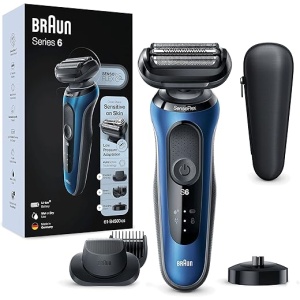 Afeitadora Eléctrica Braun Series 6 para Hombre con Recortadora de Barba, EasyClick, Base de Carga, Tecnología SensoFlex, Uso en Seco y Húmedo, Recargable e Inalámbrica,