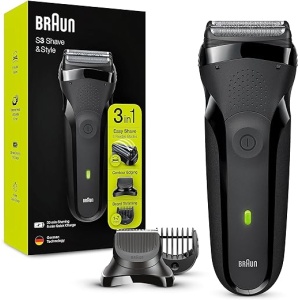 Afeitadora eléctrica para hombre Braun Series 3, 3 en 1 con recortadora de precisión para la barba y 5 peines, recargable e inalámbrica, modelo Shave&Style 300BT