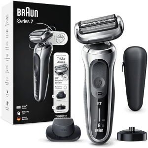 Afeitadora Eléctrica para Hombre Braun Series 7 con Accesorio Recortador de Precisión, Base de Carga, Flexibilidad 360°, Uso en Seco y en Húmedo