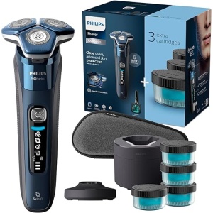 Afeitadora Eléctrica Philips Serie 7000 para Hombre con Cortapatillas, Barbero, Inalámbrica, Recargable, Centro de Limpieza, Base de Carga, Funda y 4 Cartuchos