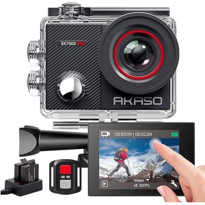 AKASO EK7000 Pro: Cámara Deportiva 4K WiFi de 20MP para Buceo con Control Remoto, Sumergible hasta 40M, Estabilizador de Imagen EIS y Accesorios Variados