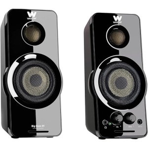 Altavoces Multimedia Estéreo Woxter Big Bass 95 - Potentes, 20W, conexión 3,5mm, Botones y conexiones AUX y CASCOS en parte frontal, terminación en piano, compatibles con PC /...