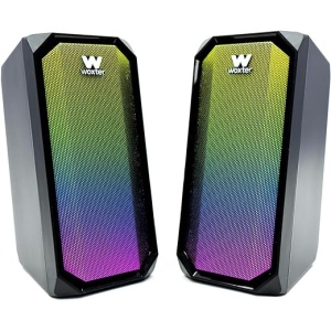 Altavoz Woxter Big Bass 97 BT para PC con conexión de 3,5mm y Bluetooth, compacto con leds y diferentes modos de iluminación. Incluye mando de control
