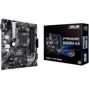 Asus Prime B450M-A II - Placa Base Micro-ATX AMD B450 Ryzen AM4 con compatibilidad M.2, HDMI/DVI/D-Sub, SATA 6 Gbps, Ethernet 1 GB, USB 3.2 Gen 2 Tipo A, BIOS Flashback y Aura...