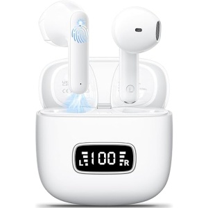 Auriculares Bluetooth 5.3 Inalámbricos, Estéreo HiFi, con Cancelación de Ruido ENC, Control Táctil, Pantalla LED, Autonomía de hasta 42 horas, Cascos Inalámbricos Bluetooth