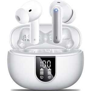 Auriculares Bluetooth 5.3 Inalámbricos, Sonido HiFi Estéreo, con Cancelación de Ruido ENC Incorporada, 42H de Duración de Batería, Control Táctil, Pantalla LED, IP6 Impermeables...