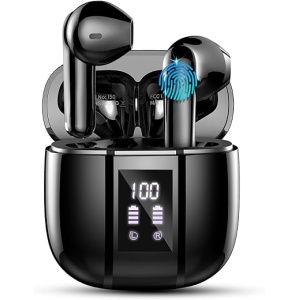 Auriculares Bluetooth Inalámbricos 2023, Half-In-Ear, 5.3 Bluetooth, 48 Horas de Estéreo HiFi con Reducción de Ruido, IP7, Ligeros y Cómodos, Carga Rápida USB-C