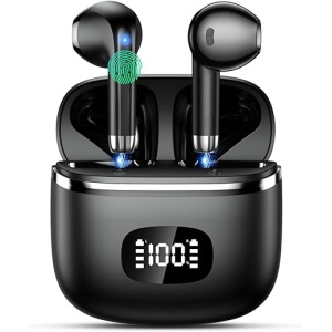 Auriculares Bluetooth Inalámbricos, versión 5.3 con 4 micrófonos HD, sonido estéreo HiFi, altavoces potentes de 13.4 mm, pantalla LED, resistencia al agua IPX7