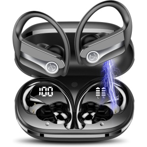 Auriculares deportivos inalámbricos Jesebang, auriculares Bluetooth 5.3, sonido Hi-Fi estéreo, con pantalla dual LED, llamadas claras con micrófono