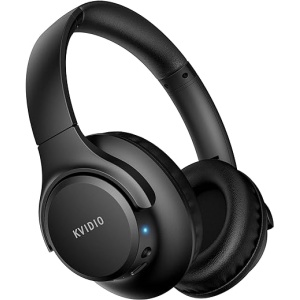 Auriculares Supraaurales Inalámbricos KVIDIO, 65 Horas de Reproducción con Bluetooth, Cascos Plegables y Ligeros con Micrófono y Graves Profundos (Color Negro)