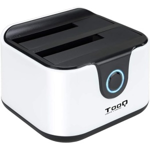 Base de conexión Tooq TQDS-802BW - Estación de acoplamiento con doble bahía SATA para discos de 2.5" y 3.5", USB 3.0 y USB 2.0, función de clonación offline, color blanco