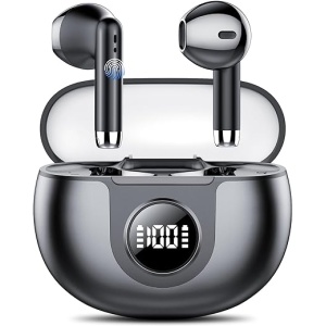 Bluetooth 5.3 Auriculares Inalámbricos, Cascos Bluetooth con Micrófono HD de 4 Mic, Cancelación de Ruido ENC, 40H de Batería y Graves Profundos