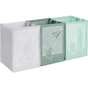 Bolsas de reciclaje Navaris - Conjunto de 3 cubos de tela impermeable para separar plástico, vidrio y cartón - Contenedores interiores para cocina (Set de 3)
