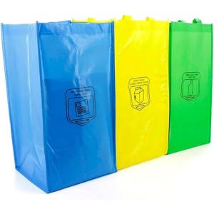 Bolsas para Reciclaje de Basura en 3 Colores - Pack de Bolsas de Reciclaje Azul, Verde y Amarilla para Separar Plástico, Vidrio, Papel y Cartón en la Cocina - Resistentes,...