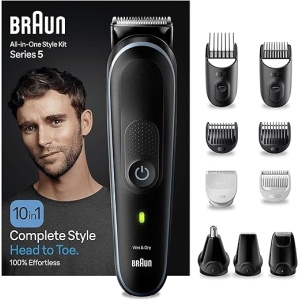 Braun Recortadora Multifuncional Serie 5 MGK5445, Set 10 En 1 Para Cuidado Facial y Corporal Masculino