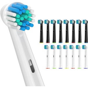 Cabezales de Cepillos de Dientes Eléctricos Compatible con Oral-B Braun, Paquete de 16 Recambios de Precisión en Negro y Blanco