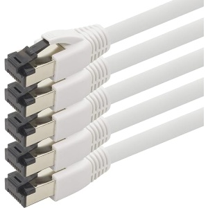 Cable de red Cat 8 - Pack de 5 cables de red CAT8 blanco de 0,25 metros - Velocidad de 2000 MHz, 40 Gbit/s, compatible con 40GBase-T - Cable de conexión Ethernet LSZH - Color...