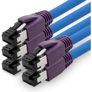 Cable de red Cat.8 de 1 m de 1aTTack.de, 2000 Mhz 40 Gbit s, 40GBase-T, Poe +, cable de conexión Ethernet AWG24 cobre LSZH azul - paquete de 5 piezas de 1 m