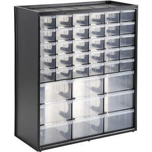 Caja de almacenamiento STANLEY 1-93-981 con 39 compartimentos, marco de polipropileno, apilable y apta para montar en la pared, 8 niveles - 36.5 x 15.5 x 41 cm
