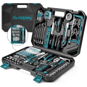 Caja de herramientas completa Sundpey de 257 piezas - Juego completo de herramientas - Kit de herramientas de mano portátil con llave de trinquete, vasos y destornilladores de...