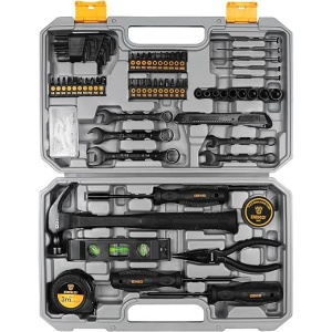 Caja de herramientas DEKO completa, con 148 piezas, maletín para bricolaje en el hogar, oficina y coche, con juego de destornilladores de precisión, cinta métrica y martillo