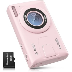 Cámara de Fotos Digital CCN, 64MP 1080P FHD con Pantalla de 3.0 Pulgadas, Zoom Digital 18X, Compacta y Portátil con Tarjeta TF de 32GB y Cable USB, Ideal para Adolescentes