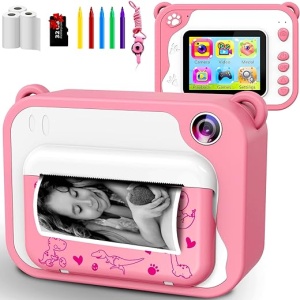 Cámara de Fotos Infantil Instantánea Uleway, con Pantalla de 2,4", 3 Papel de Impresión y Tarjeta SD de 32GB, Regalo Juguete para Niños y Niñas de 3 a 8 años