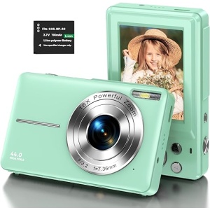 Camara Digital Compacta, Cámara de Fotos 1080P 44MP con Pantalla de 2,4 Pulgadas, Zoom Digital de 16x, Batería Recargable y Diseñada para Niños y Niñas