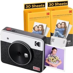 Cámara e impresora de fotos instantánea KODAK Mini Shot 3 Retro 4PASS 2-en-1 (7,6x7,6cm) con Pack de 68 Hojas en Blanco