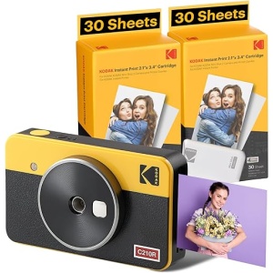 Cámara instantánea e impresora de fotos KODAK Mini Shot 2 Retro 4PASS 2-en-1 con pack de 68 hojas en color amarillo (5,3x8,6cm)
