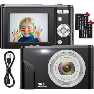 Cámaras digitales compactas recargables de bolsillo, 2,4 pulgadas, 1080P, 36 megapíxeles, para principiantes, niños y adultos, con zoom 16X (color negro)