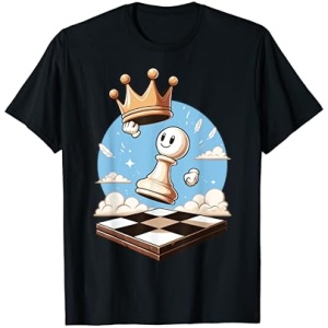 Camiseta con peón capturando corona de reina en un tablero de ajedrez