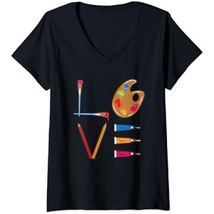 Camiseta de Cuello V Mujer LOVE - Arte Divertido