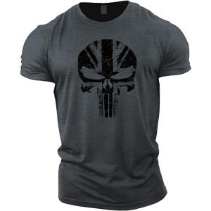 Camiseta de culturismo GYMTIER para hombre con diseño de calavera y la bandera del Reino Unido
