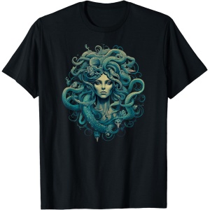 Camiseta de Halloween con diseño retro y oscuro de la antigua mitología griega de Medusa