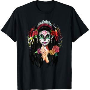 Camiseta de La Catrina del Día de los Muertos, Calavera de Azúcar