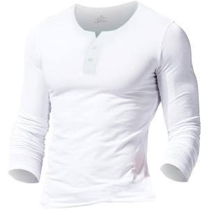 Camiseta de manga corta casual para hombres con botones, abertura y cuello en V, de algodón y de color liso