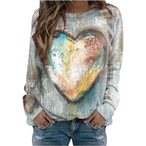 Camiseta de Manga Larga de Moda para Mujer con Estampado, Blusa de Cuello Redondo, Jersey Pullóver, Camiseta Casual y Suelta, Tops de Fiesta, T-Shirt Original, Suéter Básico de...