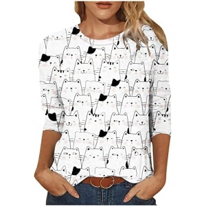 Camiseta de manga larga para mujer con estampado de gato y animal, estilo moda blusa suelta con cuello redondo, ideal para fiestas casuales de primavera y otoño. ¡Original y...