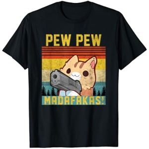 Camiseta de Regalo de Memes Graciosos Vintage para Amantes de los Animales con Gatitos Pew Pew Madafakas