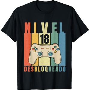 Camiseta divertida de chico desbloqueado nivel 18 gamer de 18 años del año 2003