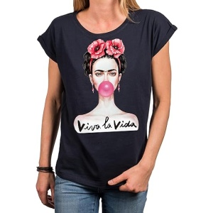 Camiseta feminista para mujer MAKAYA - Frida con chicle T-shirt Viva La Vida