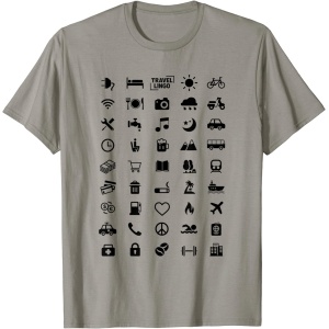 Camiseta negra con diseño funcional de ícono de idiomas de viaje de Travellingo