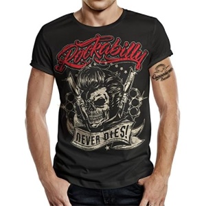 Camiseta Rockabilly Diseño: Estampado Rockabilly en Talla Grande ¡El Rockabilly Nunca Muere!