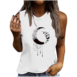 Camiseta sin Mangas de Verano para Mujer con Estampado de Girasoles, Cuello Redondo y Corte Suelto, estilo Casual y Moderno, Tops Básicos y Largos de Moda